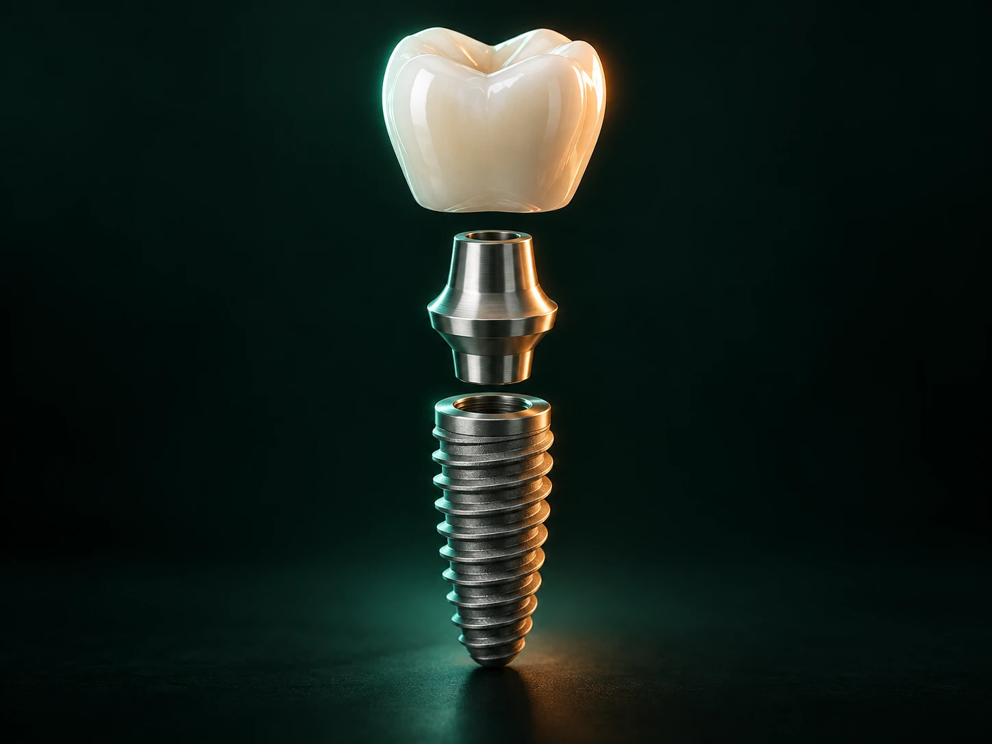 An exploded 3D dental implant concept showing its separate components